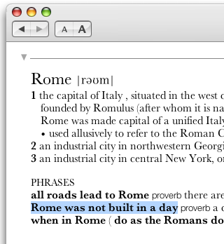 Selecting one phrase "Rome was not built in a day" of a dictionary