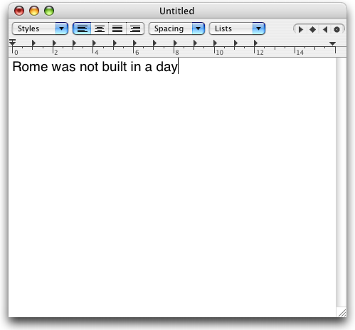 "Rome was not built in a day" pasted window of TextEdit